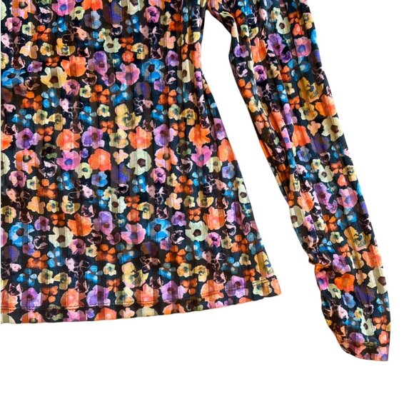 Stine Goya Floral Velvet Wrap Front Ruched Long Sleeve Line Top Multicolor Small - Picture 4 of 10